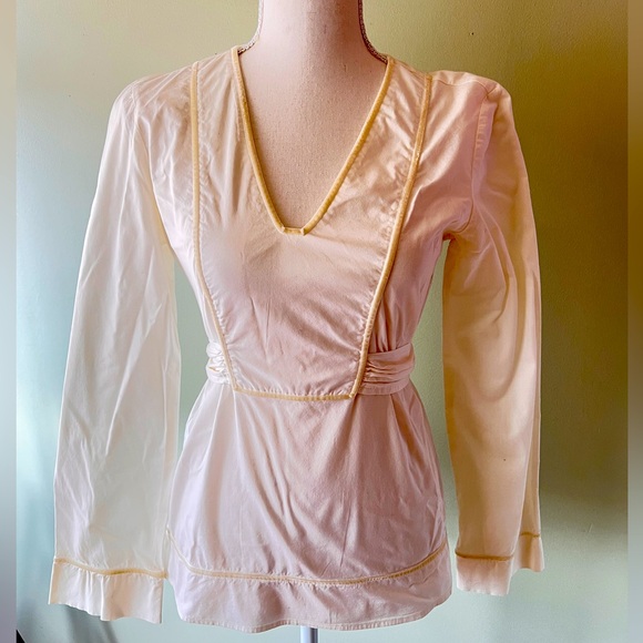 Anthropologie Fitted White Cotton tunic with Velvet piping Size Small - Picture 2 of 6